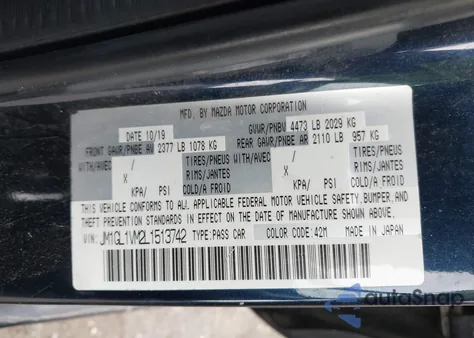 2020 Mazda Mazda6 Touring from USA, damaged, VIN JM1GL1VM2L1513742